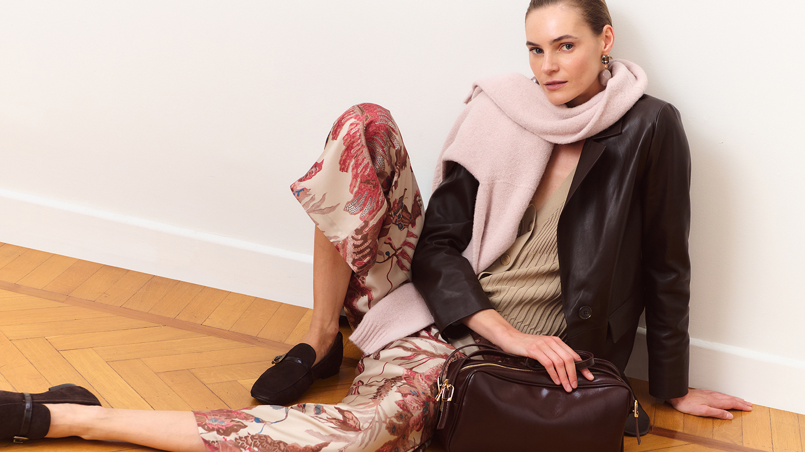 Printed silk twill trousers
